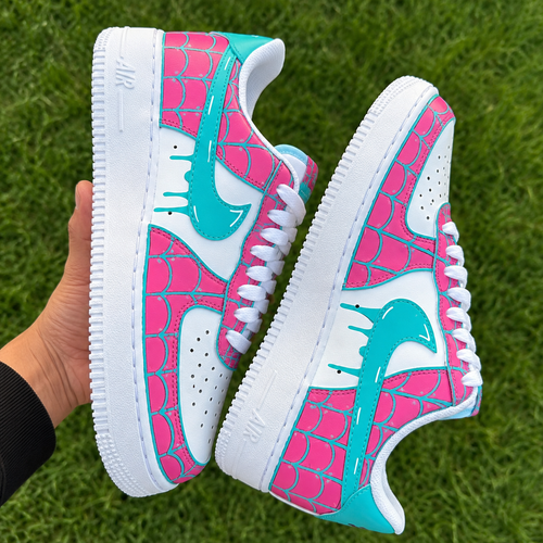 Pink Teal Web Custom Sneakers